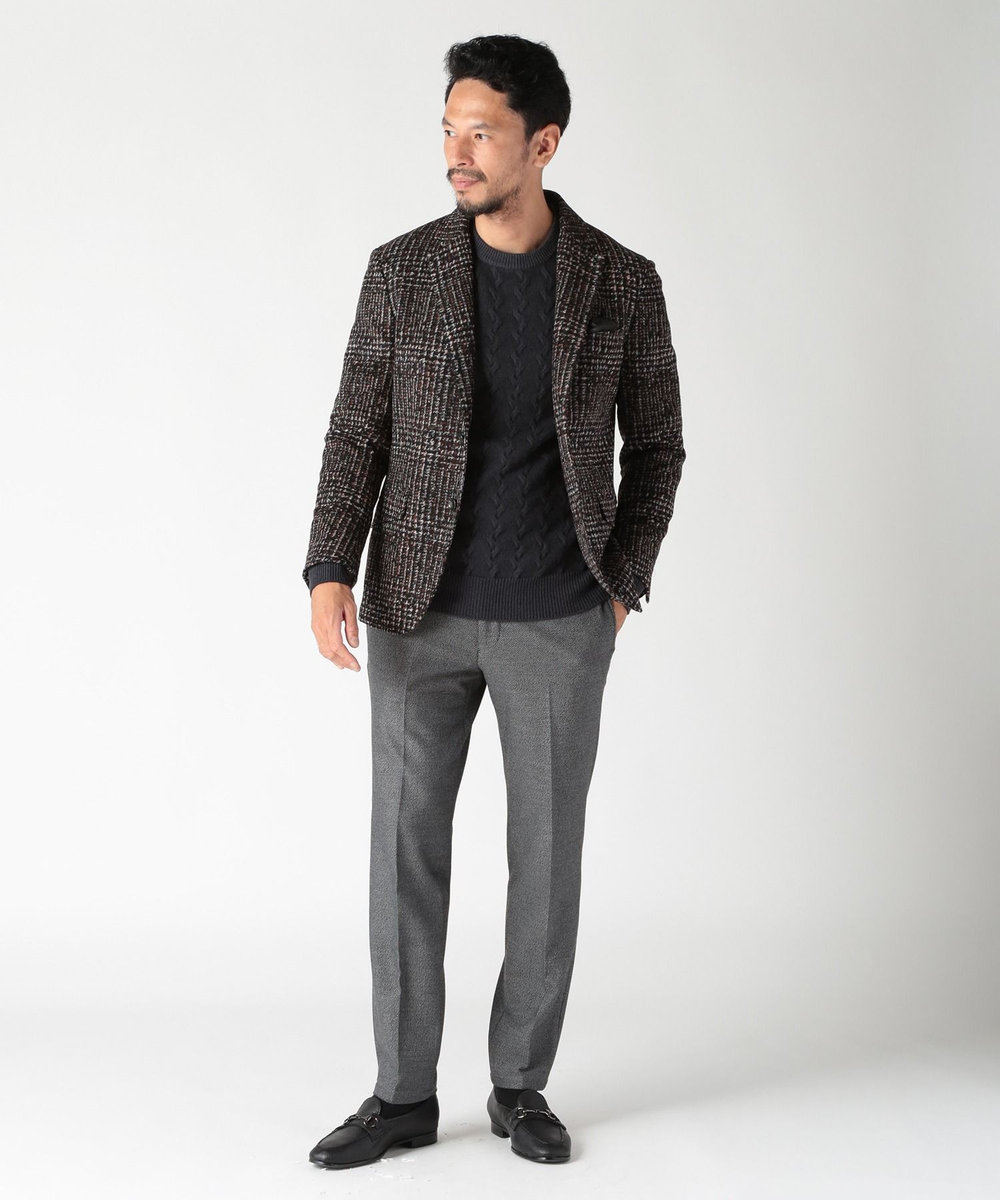 MEN'S BIGI 5G スノー加工ケーブルクルーニット ブラック