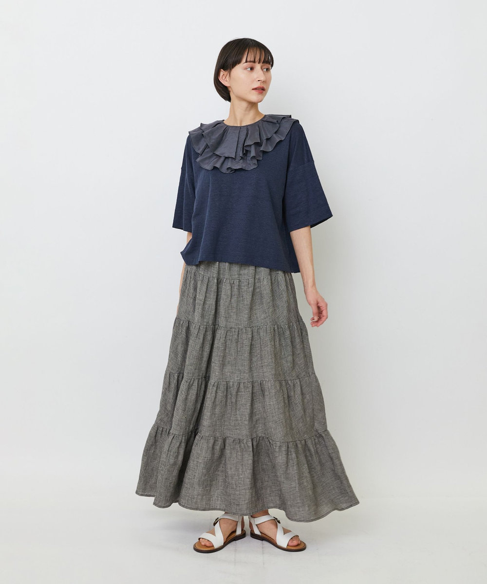 LOISIR リネン天竺ショートTシャツ ネイビー
