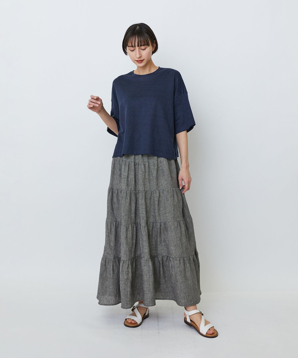 LOISIR リネン天竺ショートTシャツ ネイビー
