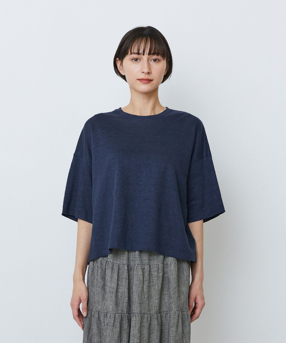 LOISIR リネン天竺ショートTシャツ ネイビー