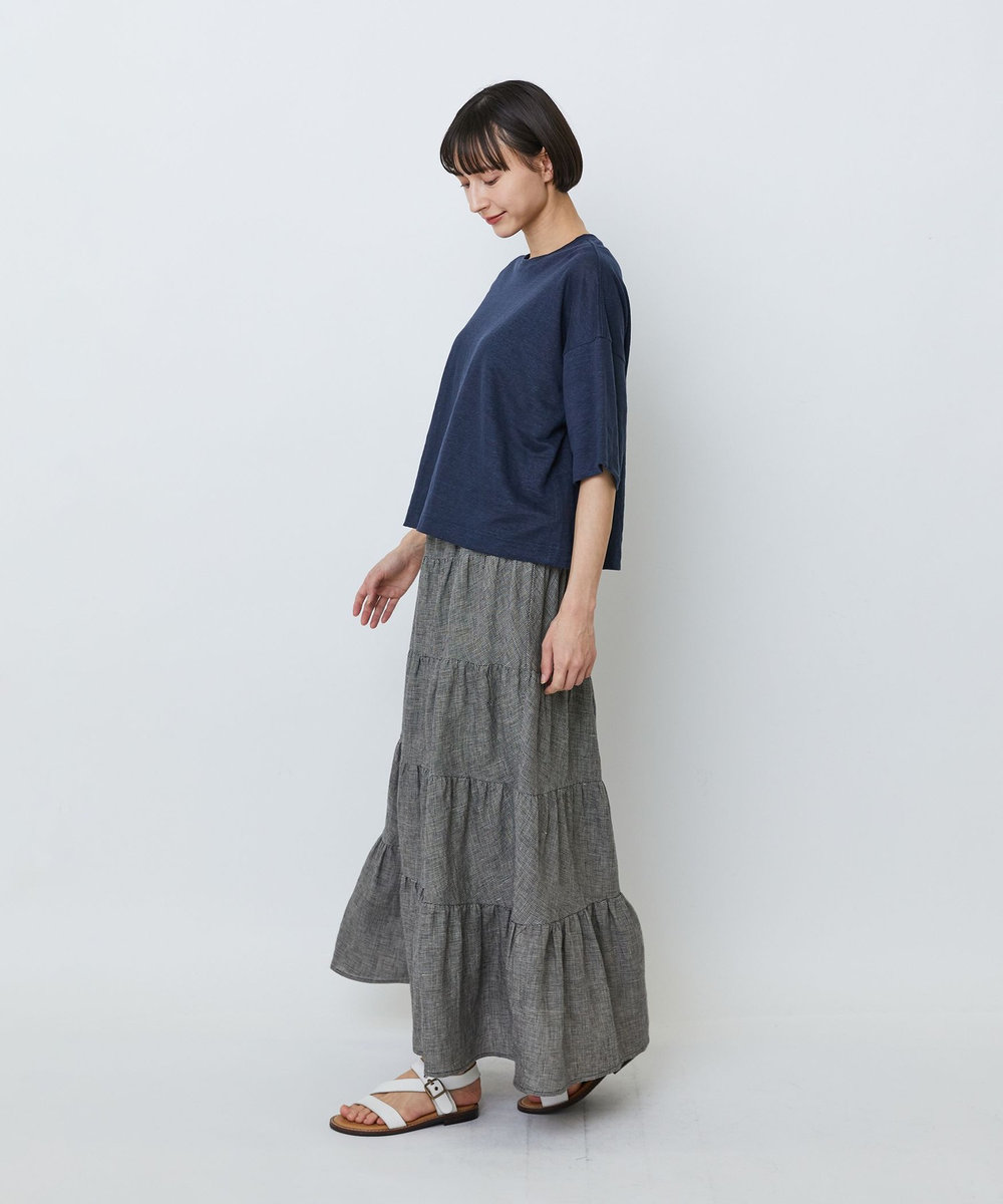 LOISIR リネン天竺ショートTシャツ ネイビー