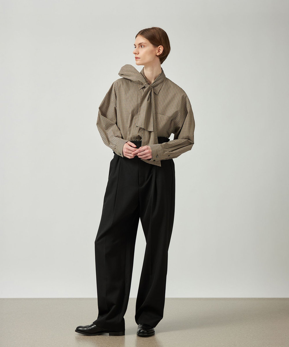 DÉPAREILLÉ CHECK BROAD BOW SHIRT / チェックブロードボウシャツ ブラウン