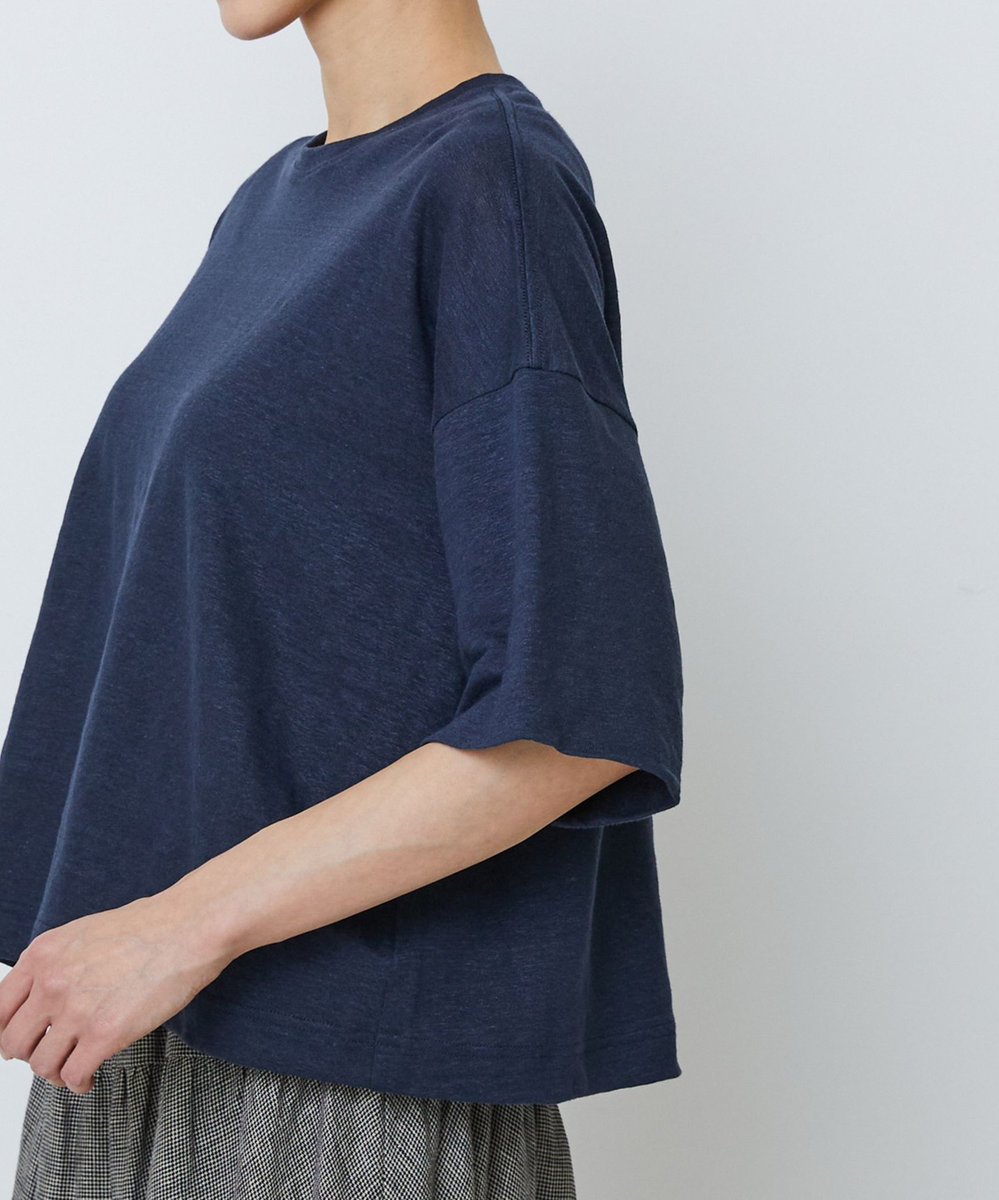 LOISIR リネン天竺ショートTシャツ ネイビー