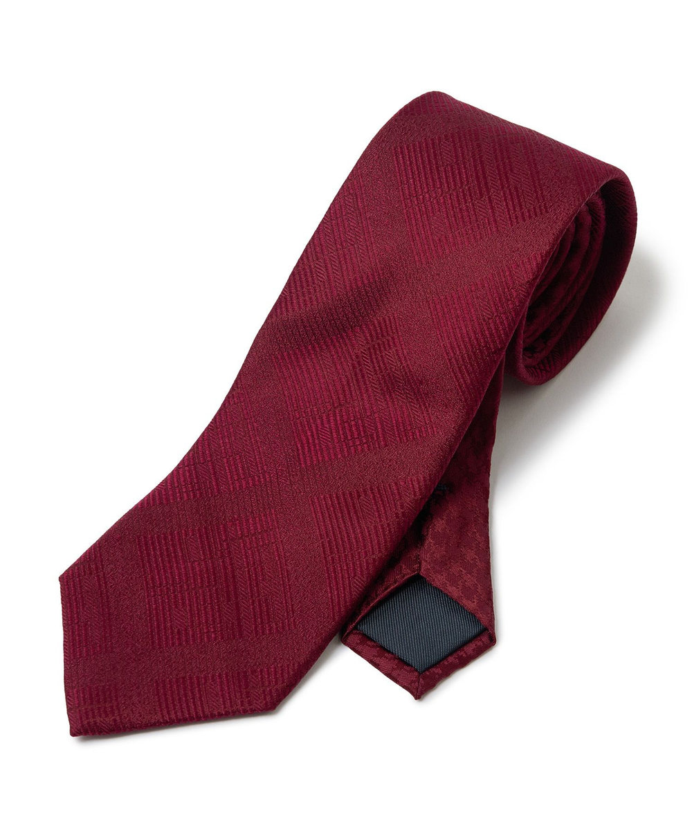 MEN'S BIGI ジオメトリック柄xシャドー千鳥柄クレリックタイ ボルドー