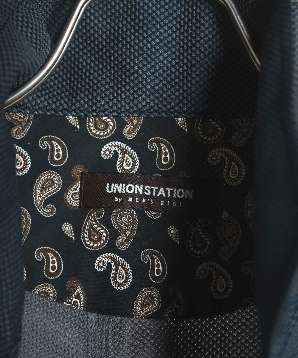 UNION STATION ハニカムスタンドカラー7分袖ジャケット ネイビー