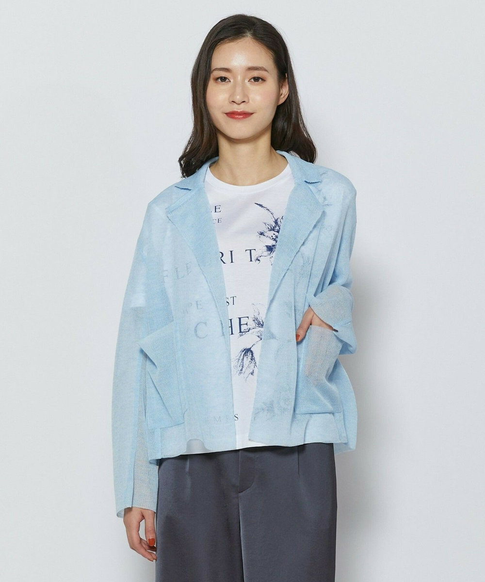 L'EQUIPE ［eclat 2026年5月号掲載商品］麻ポリエステルニットジャケット サックスブルー