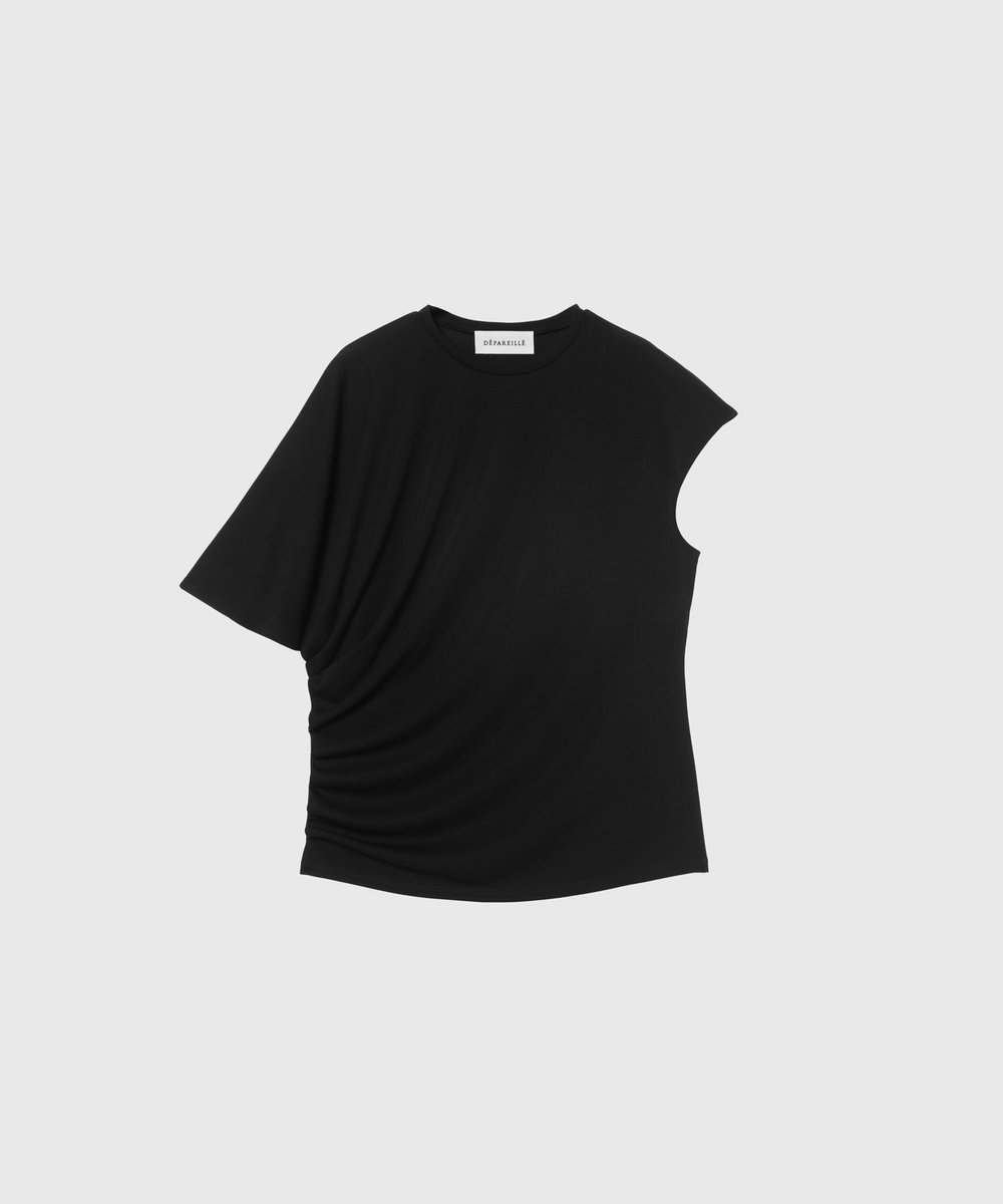 DÉPAREILLÉ TRIACETATE JERSEY ASYMMETRY TOPS / トリアセテートジャージーアシンメトリートップス ブラック
