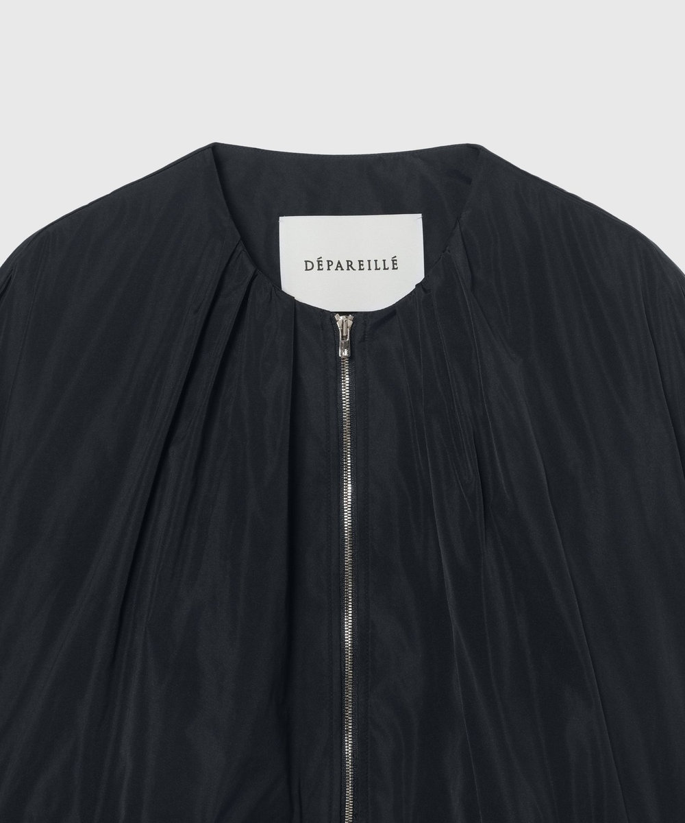 DÉPAREILLÉ TAFFETA GATHER NO COLLAR JACKET / タフタギャザーノーカラージャケット ネイビー