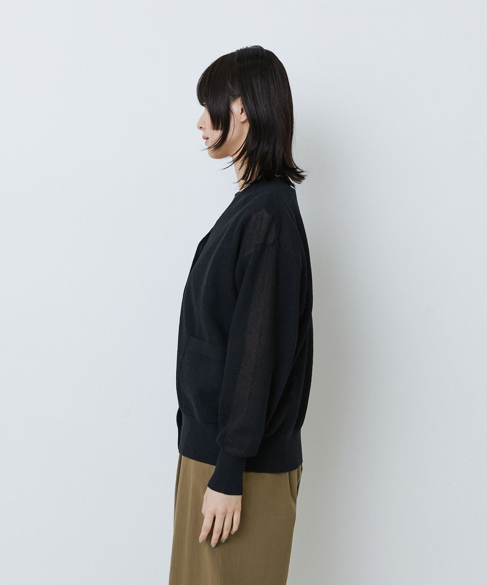 LOISIR コットンリネンダブルジャカードカーディガン ブラック