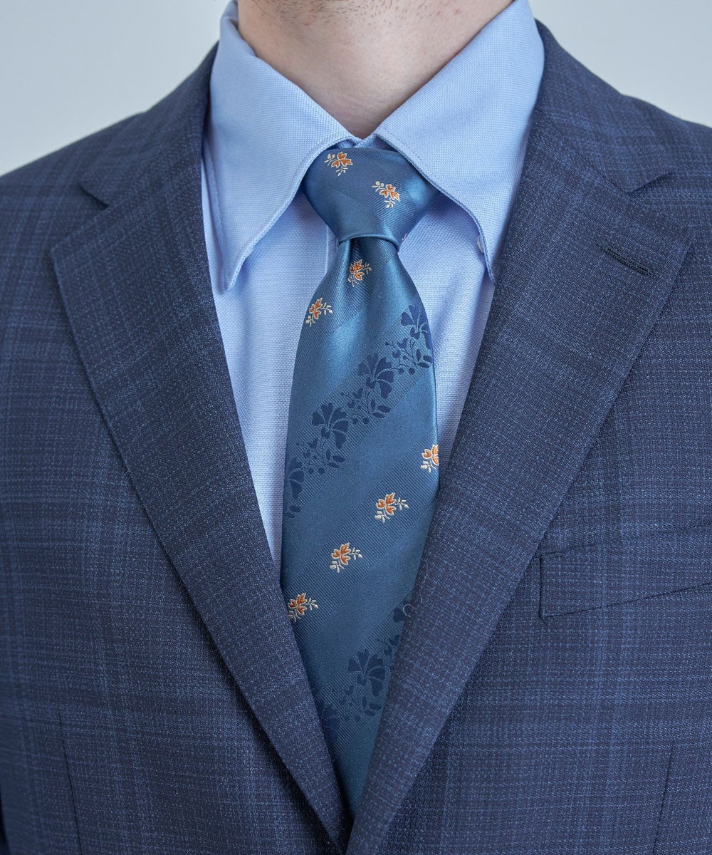 MEN'S BIGI 【TIE YOUR TIE /タイユアタイ】フローラルシャドーストライプ柄ネクタイ ネイビー