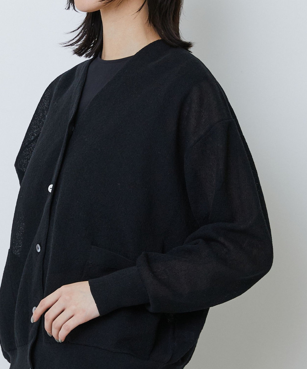 LOISIR コットンリネンダブルジャカードカーディガン ブラック