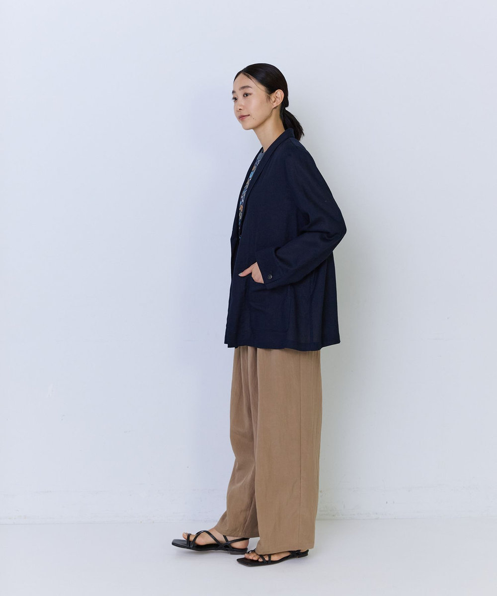 ADIEU TRISTESSE コットンリネンショールカラージャケット ネイビー