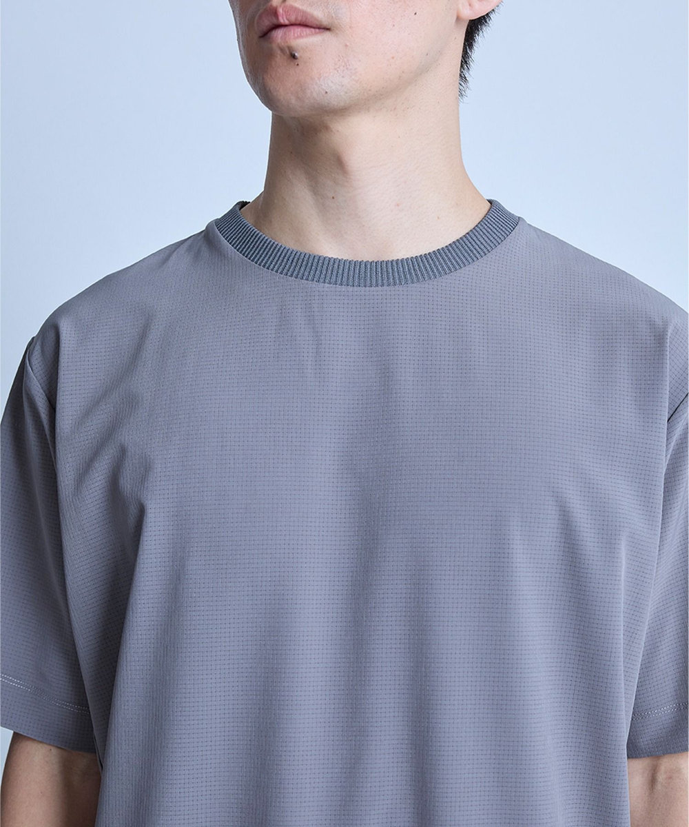 UNION STATION ドットメッシュドローコードTシャツ〈ストレッチ・マシンウォッシャブル・軽量・接触冷感・通気性〉 グレー