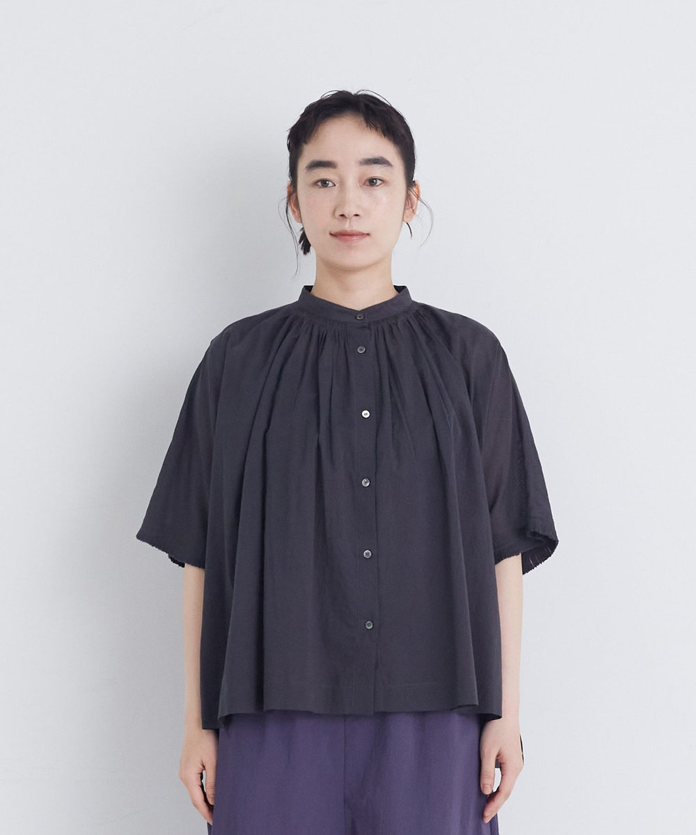 congés payés ADIEU TRISTESSE 【FAVE】インドコットンタックスリーブブラウス チャコールグレー