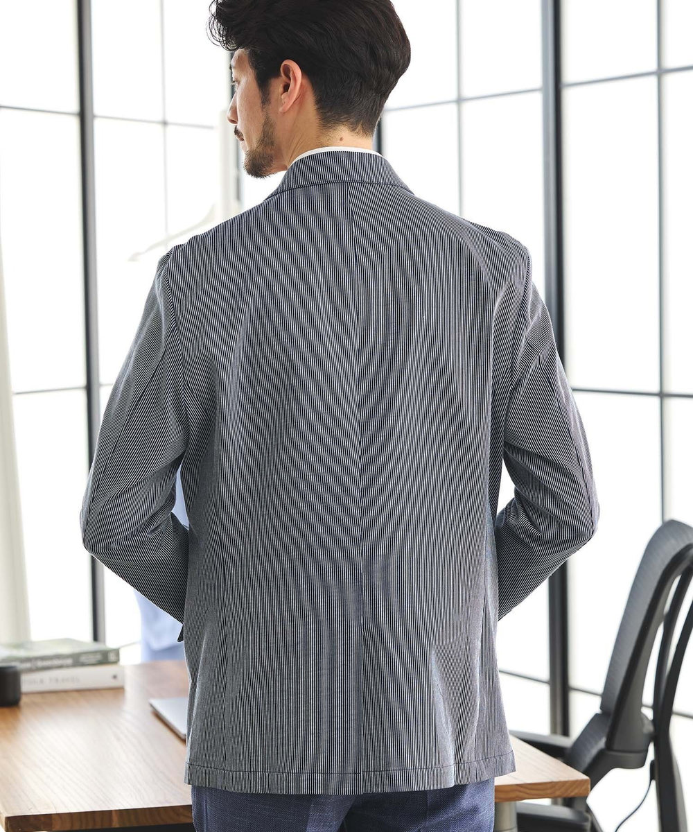 UNION STATION シルケットストライプジャガードテーラードジャケット ネイビー