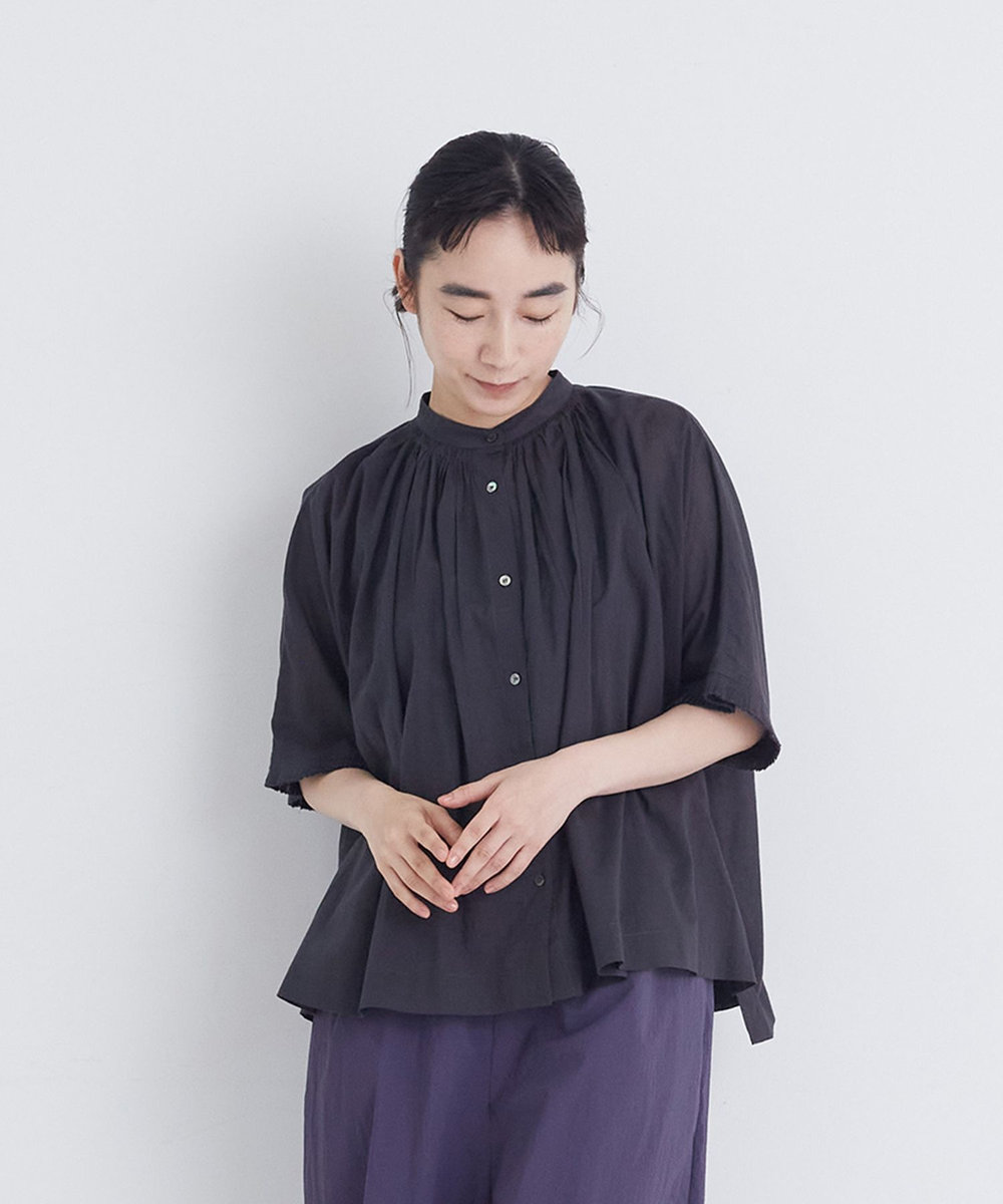congés payés ADIEU TRISTESSE 【FAVE】インドコットンタックスリーブブラウス チャコールグレー