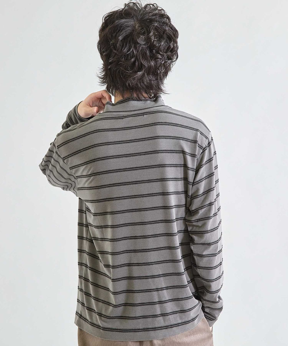UNION STATION フェードジャガードボーダー モックネックTシャツ ブラック