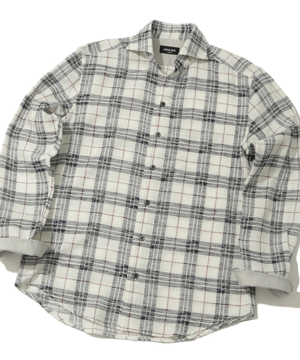 MEN'S BIGI カスレチェックジャガードカッタウェイスキッパーシャツ トリコロール