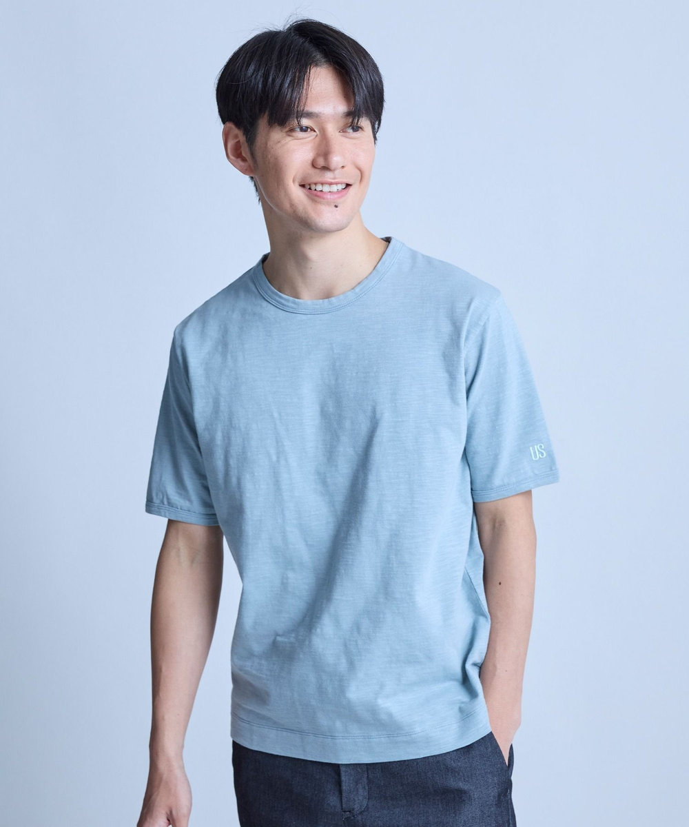 UNION STATION スラブ天竺袖刺繍Tシャツ サックスブルー