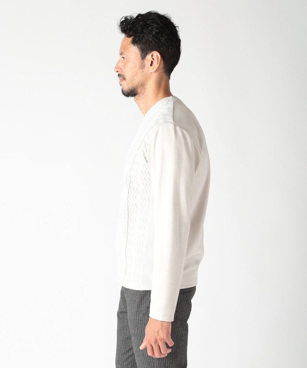 MEN'S BIGI ニット×フェイクスエードVネックカットソー グレー
