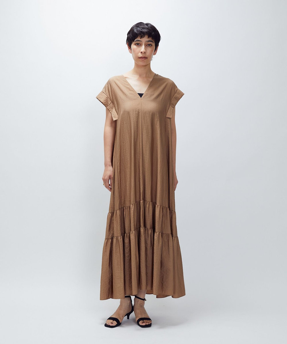 1er Arrondissement ナイロンクロスティアードワンピース キャメル