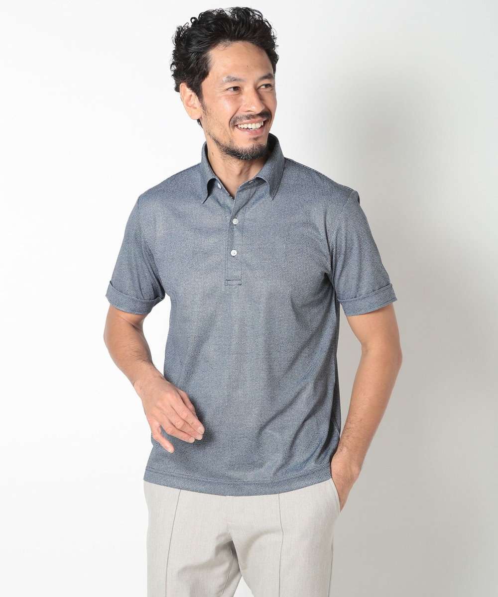 MEN'S BIGI 【ACTIVE TAILOR】COOL MAX ツイルプリントジャージポロシャツ ブルー系その他