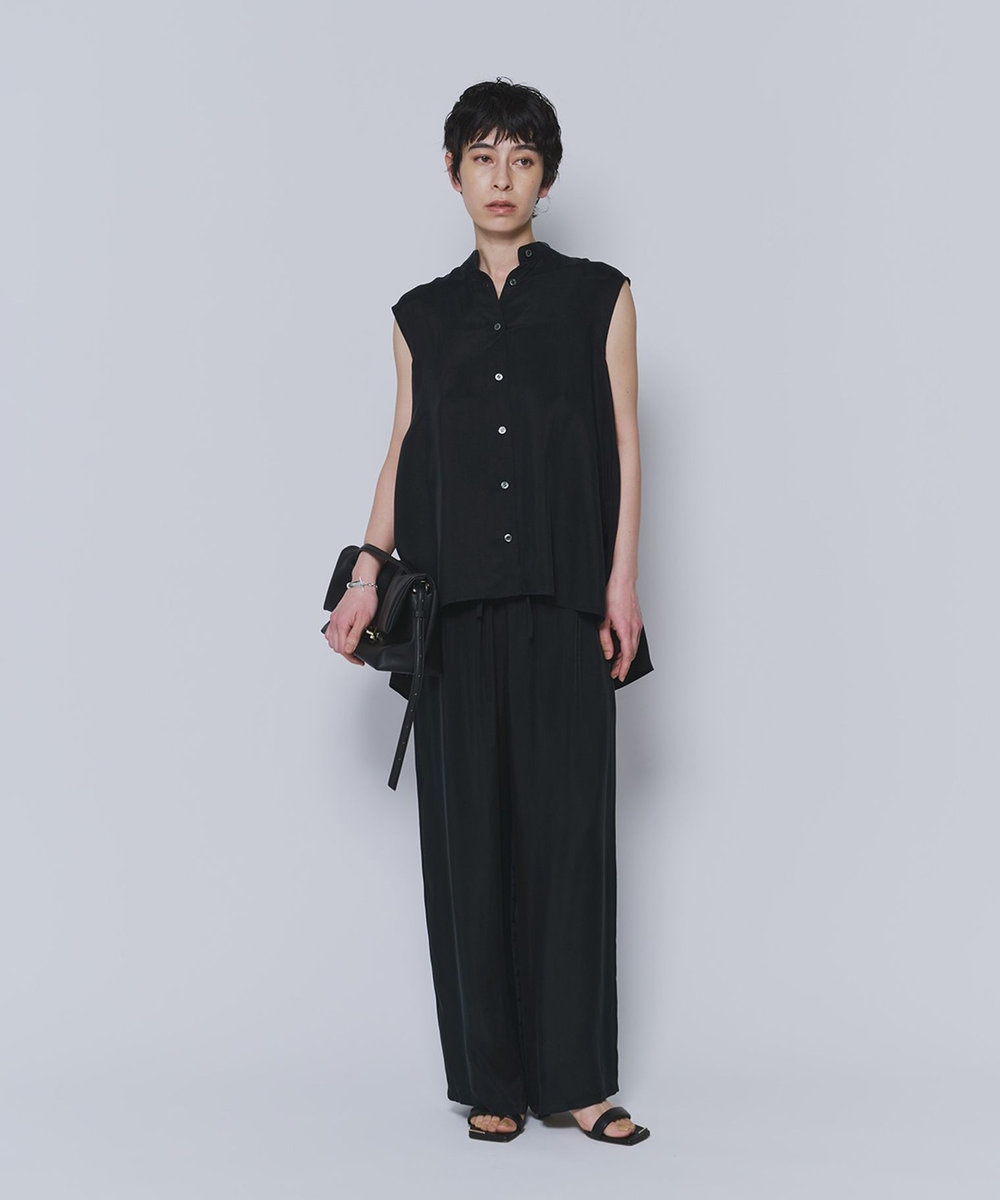 1er Arrondissement キュプラフィブリルノースリーブシャツ ブラック