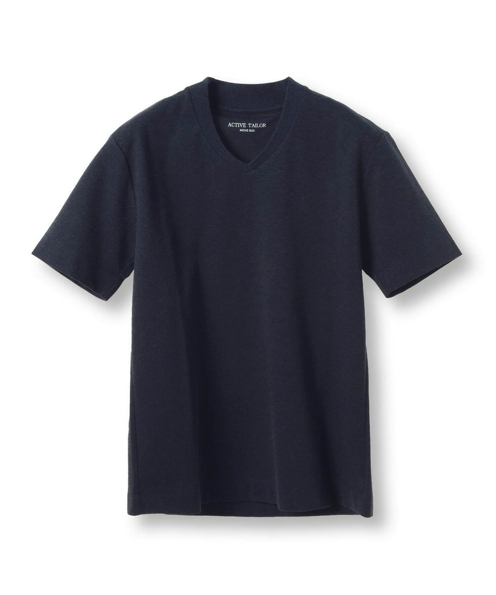 MEN'S BIGI 【ACTIVE TAILOR/アクティブテイラー】シルケットスムースVネックTシャツ＜接触冷感 / UVカット＞ ネイビー