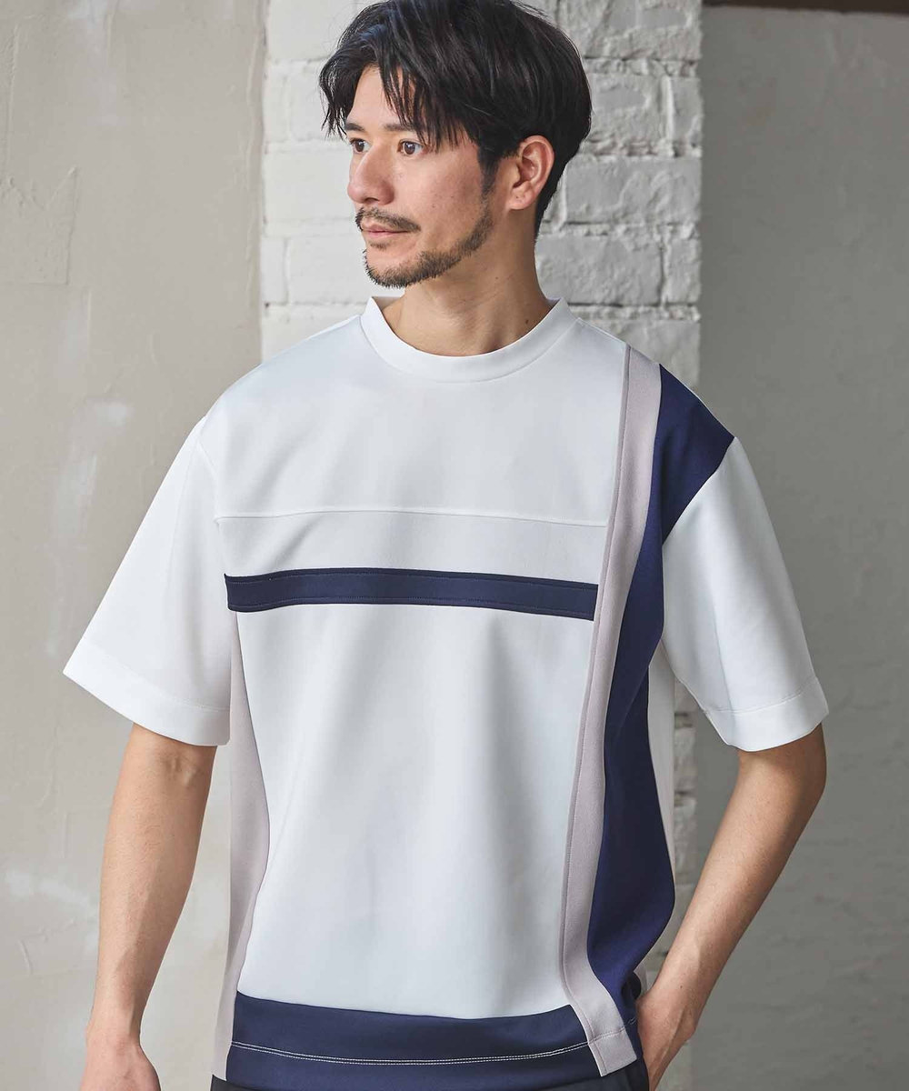 UNION STATION ポンチ×梨地Wフェイス切替Tシャツ ホワイト
