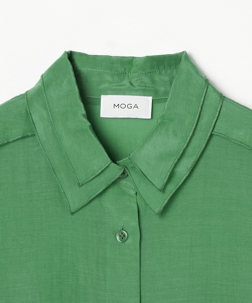 MOGA トリアセコットンローンシャツブラウス グリーン