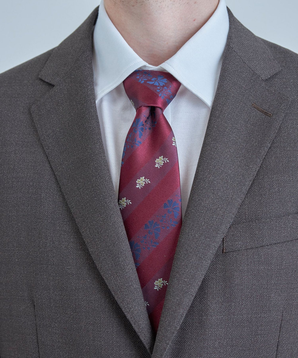 MEN'S BIGI 【TIE YOUR TIE /タイユアタイ】フローラルシャドーストライプ柄ネクタイ ボルドー