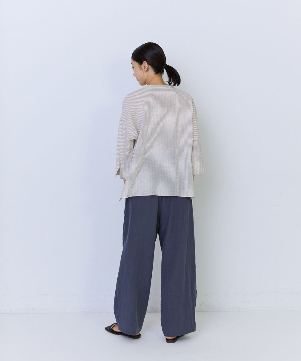 ADIEU TRISTESSE チャイナボタン風ハーフスリーブブラウス ストライプ