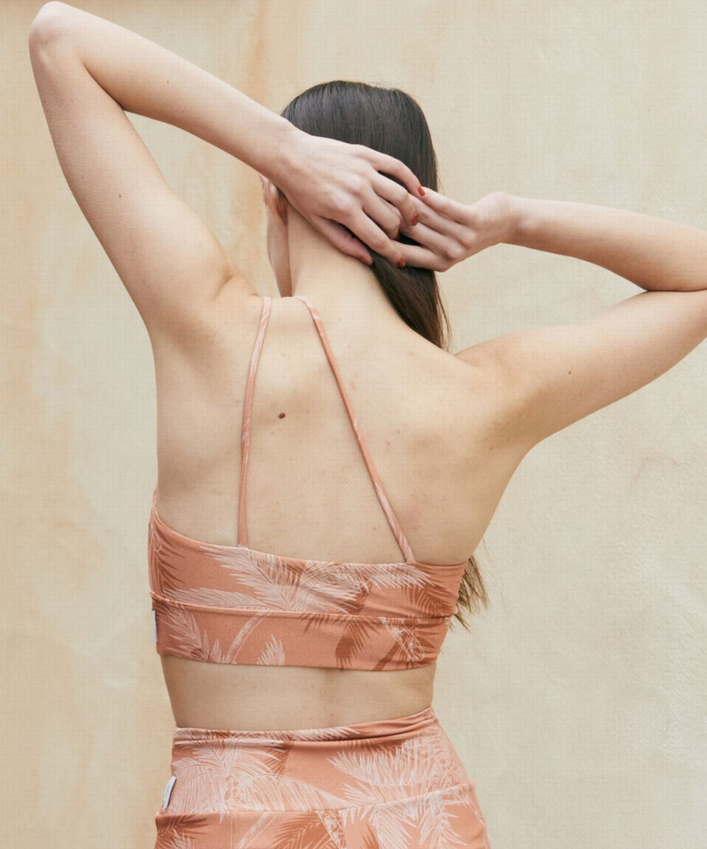 Julier palm treeアシンメトリーブラトップ/パット付き・UVカット・吸汗速乾・ホットヨガ対応・水着・水陸両用 オレンジ