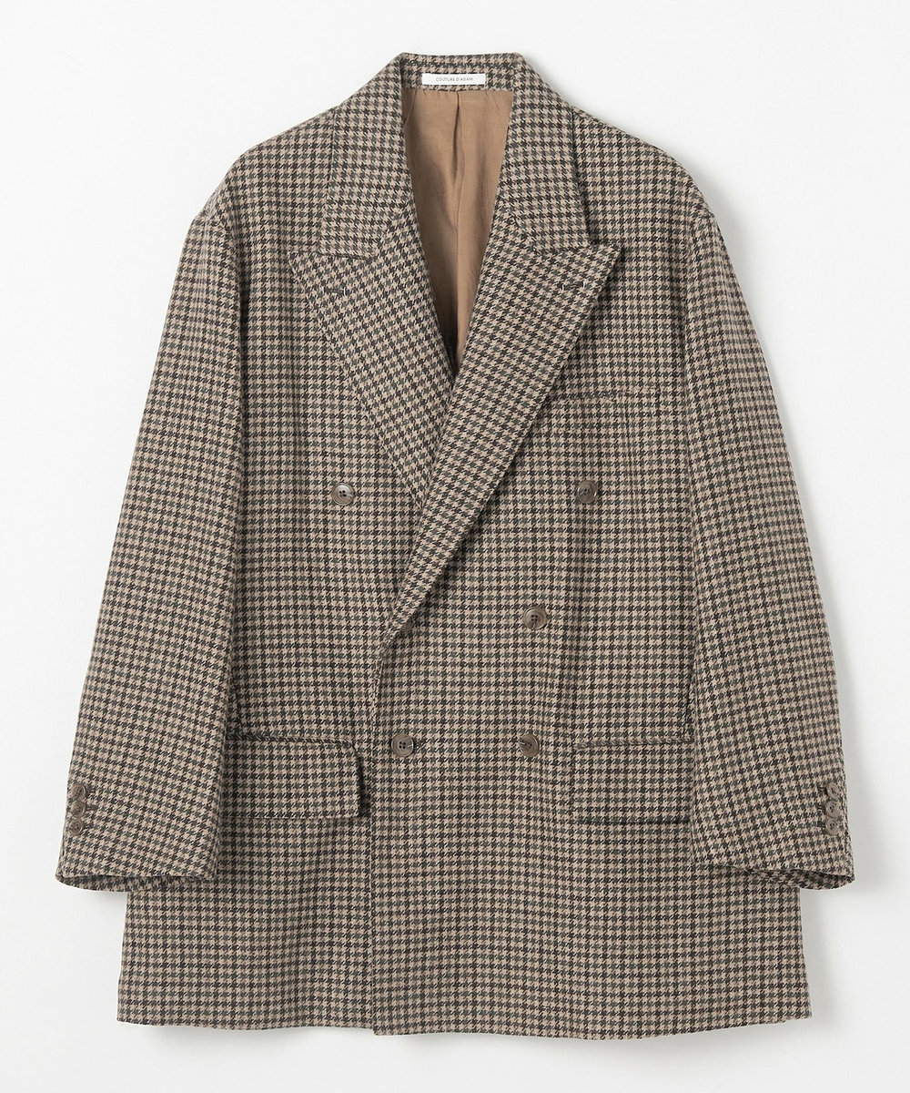1er Arrondissement ＜COUTURE D'ADAM/クチュール ド アダム＞" Italian Shepherd Check"ビッグダブルジャケット ブラウン