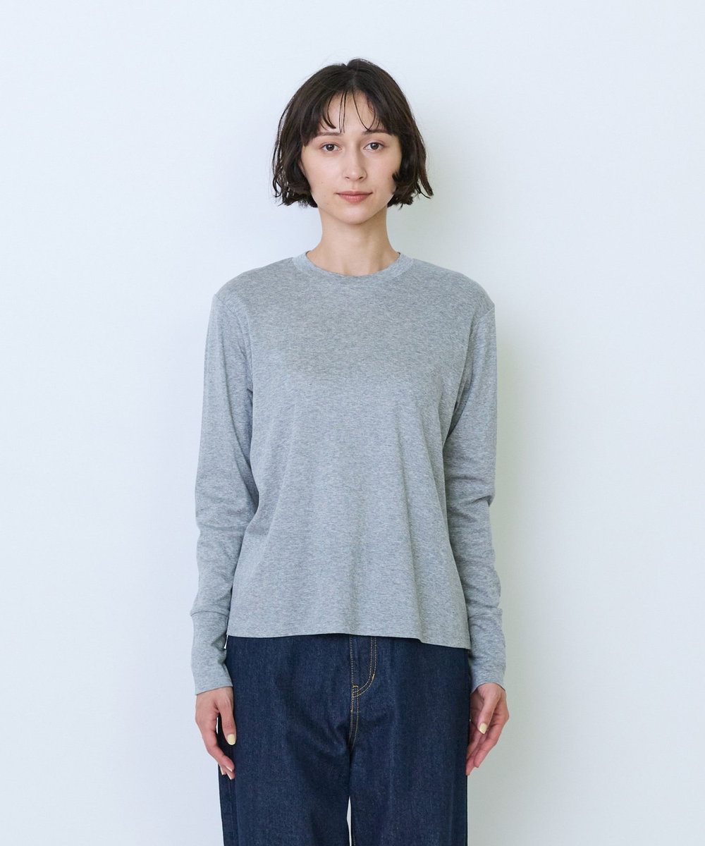 LOISIR フライス編みクルーネックプルオーバー トップグレー