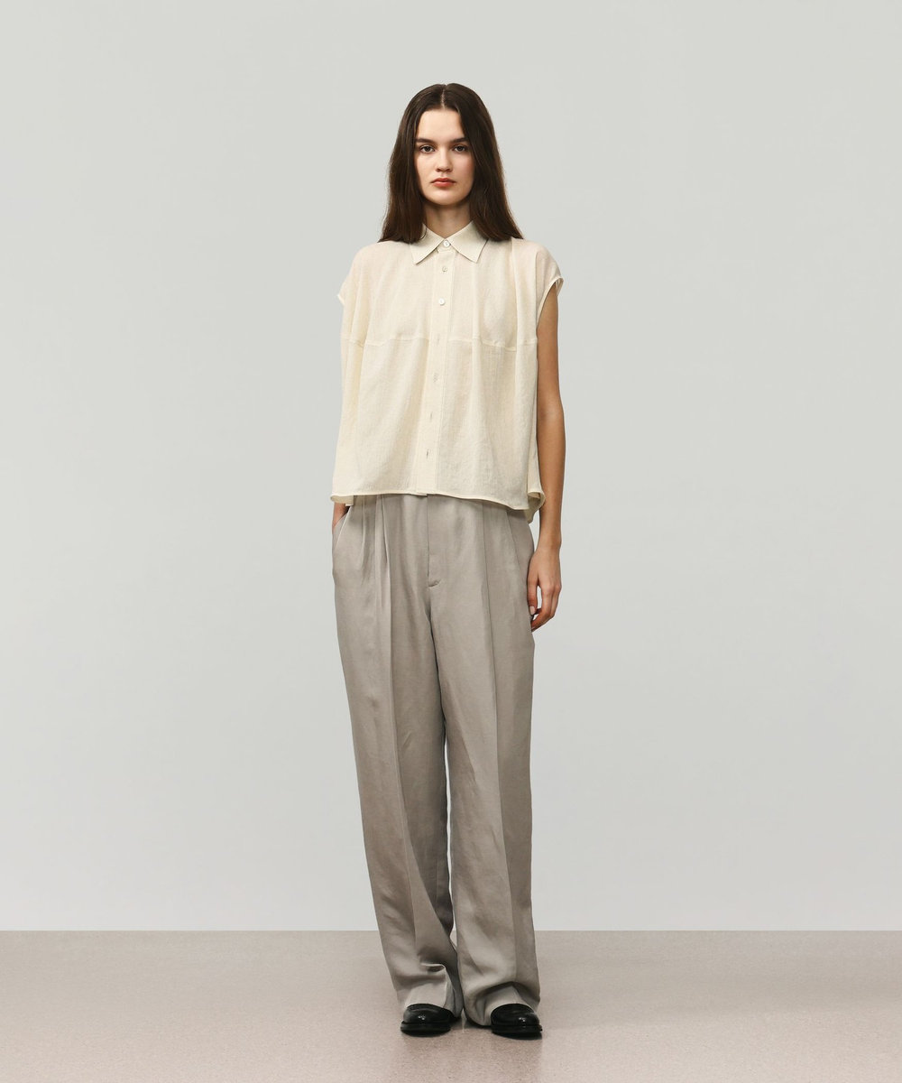 DÉPAREILLÉ TRIACETATE SLUB FRENCH SLEEVE BLOUSE /トリアセテートスラブフレンチスリーブブラウス ベージュ