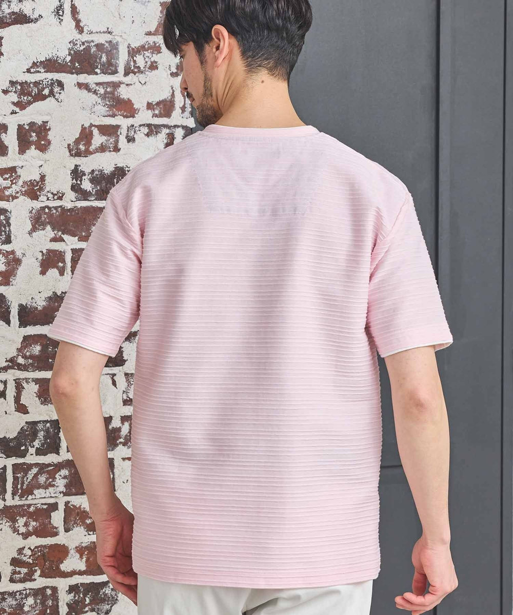 UNION STATION タックジャガードVネックTシャツ ピンク