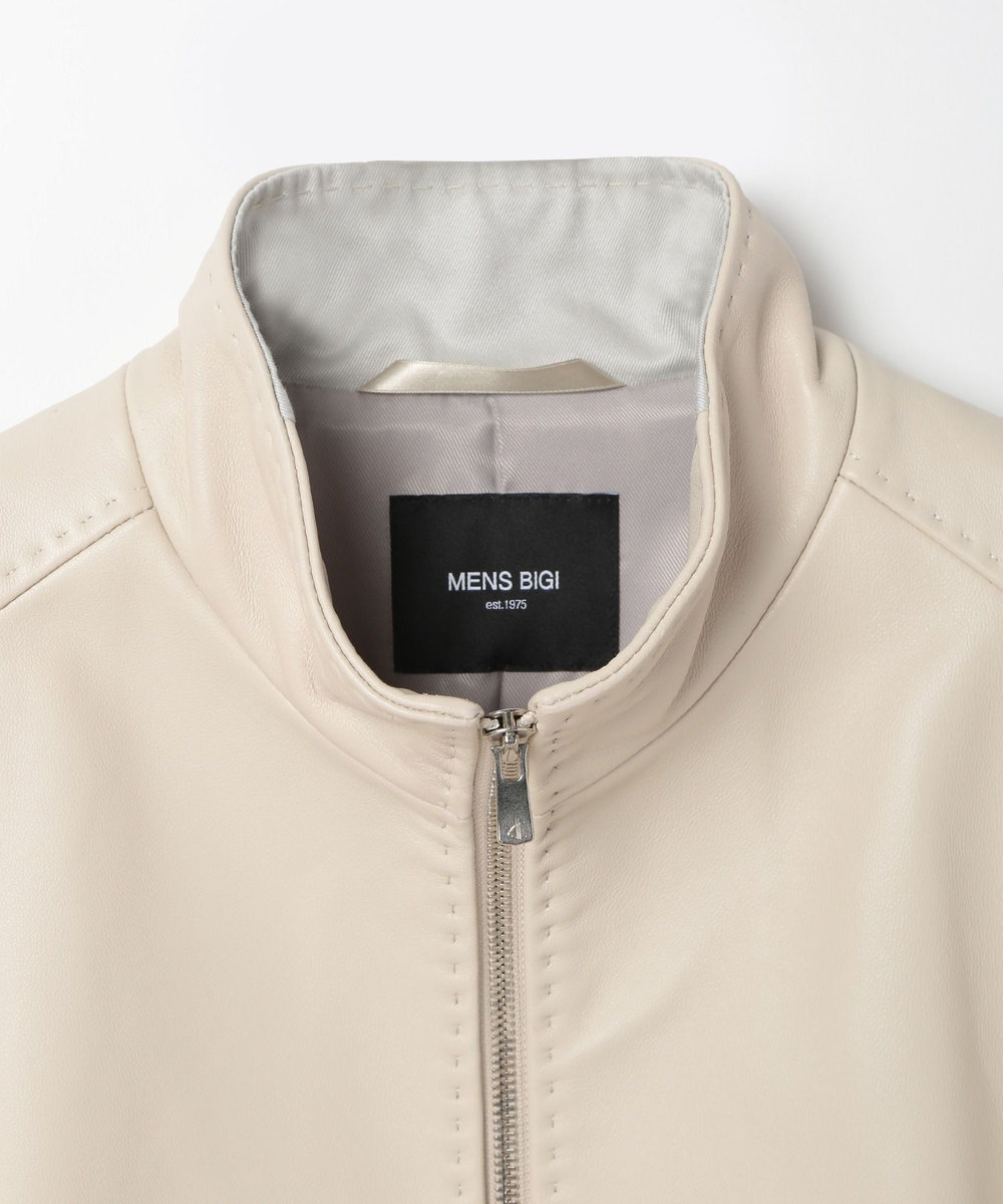 MEN'S BIGI スタンドカラーシングルライダース レザージャケット オフホワイト