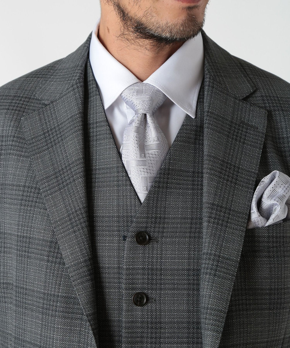 MEN'S BIGI 【TIE YOUR TIE(タイユアタイ)】ジオメトリック柄ネクタイ シルバー