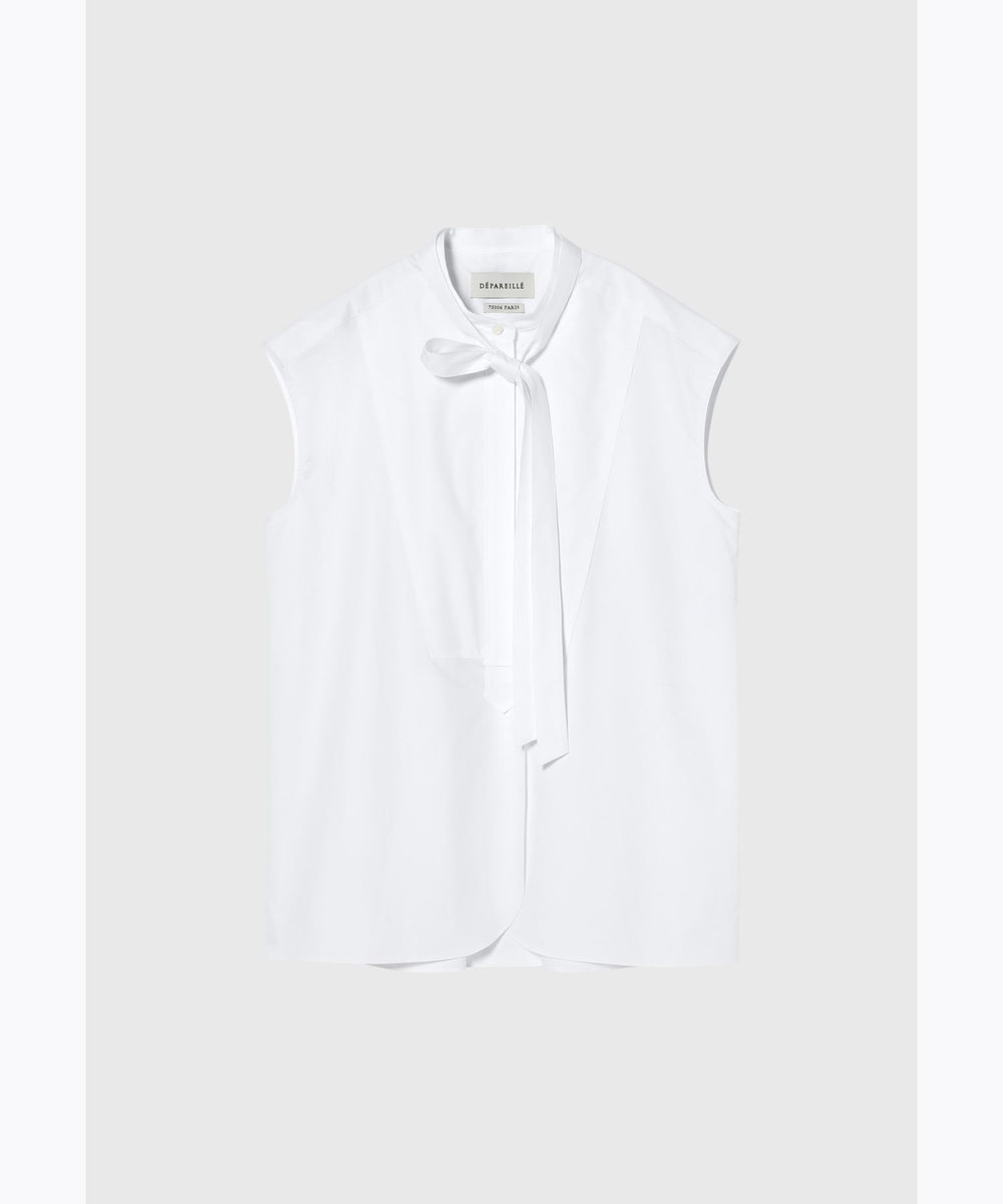 DÉPAREILLÉ TYPEWRITER BOW NO SLEEVE BLOUSE / タイプライターボウノースリーブブラウス ホワイト