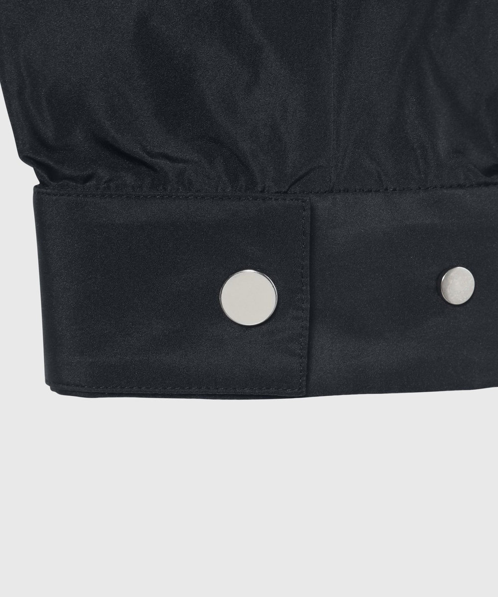 DÉPAREILLÉ TAFFETA GATHER NO COLLAR JACKET / タフタギャザーノーカラージャケット ネイビー