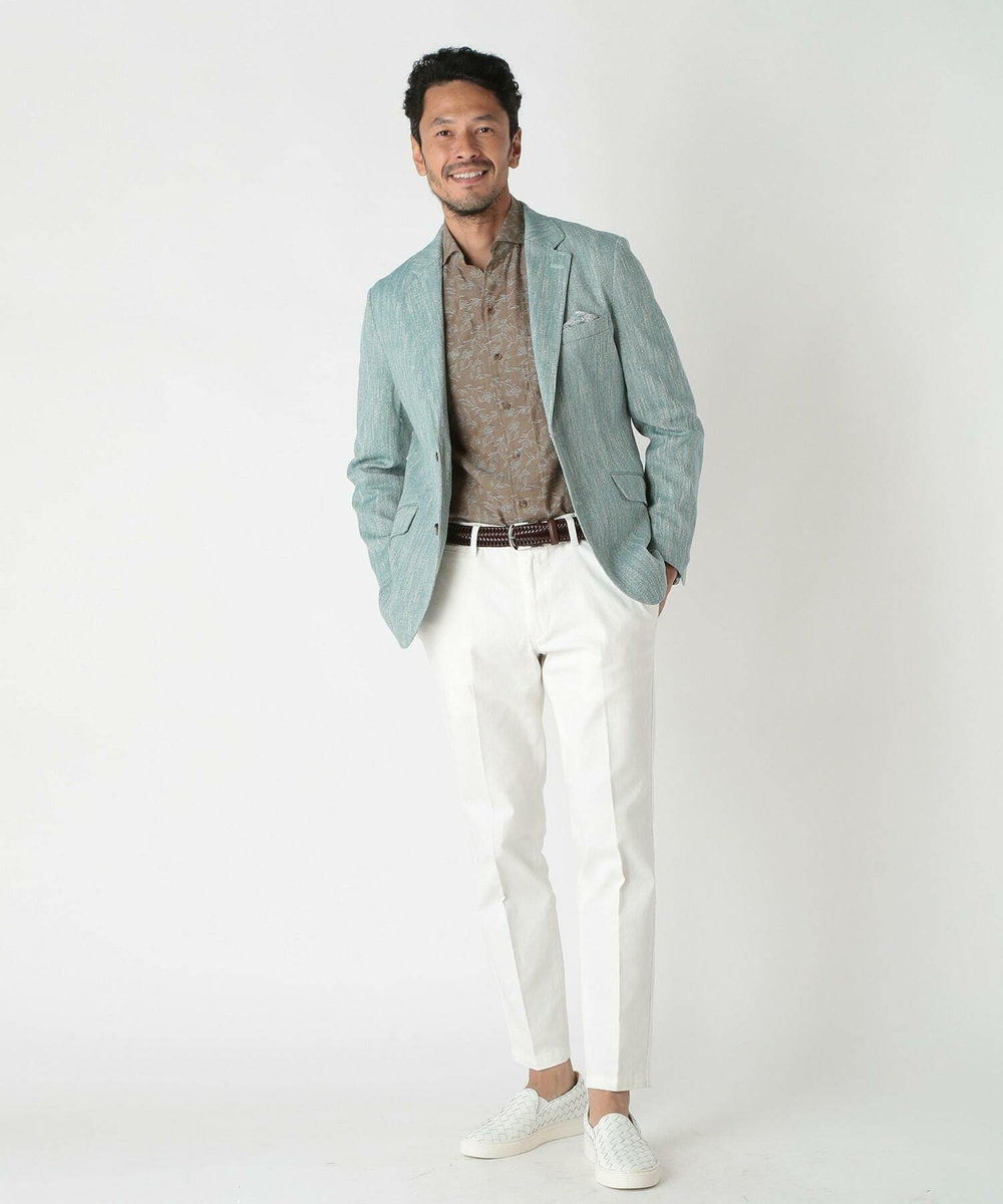 MEN'S BIGI リネン調スラブメランジジャケット グリーン