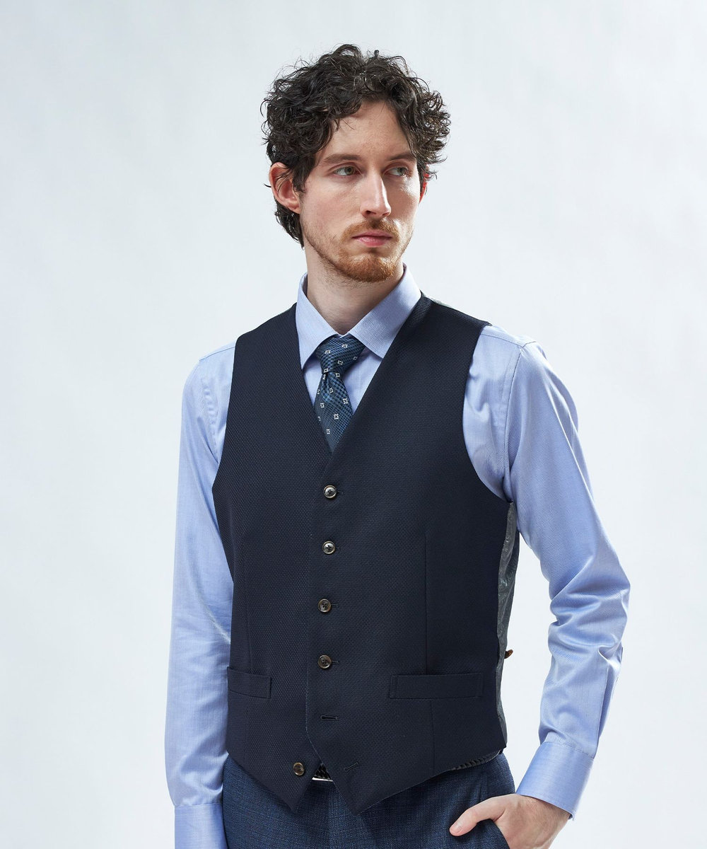 MEN'S BIGI ミックスヤーン/ポップサック リバーシブルベスト ネイビー