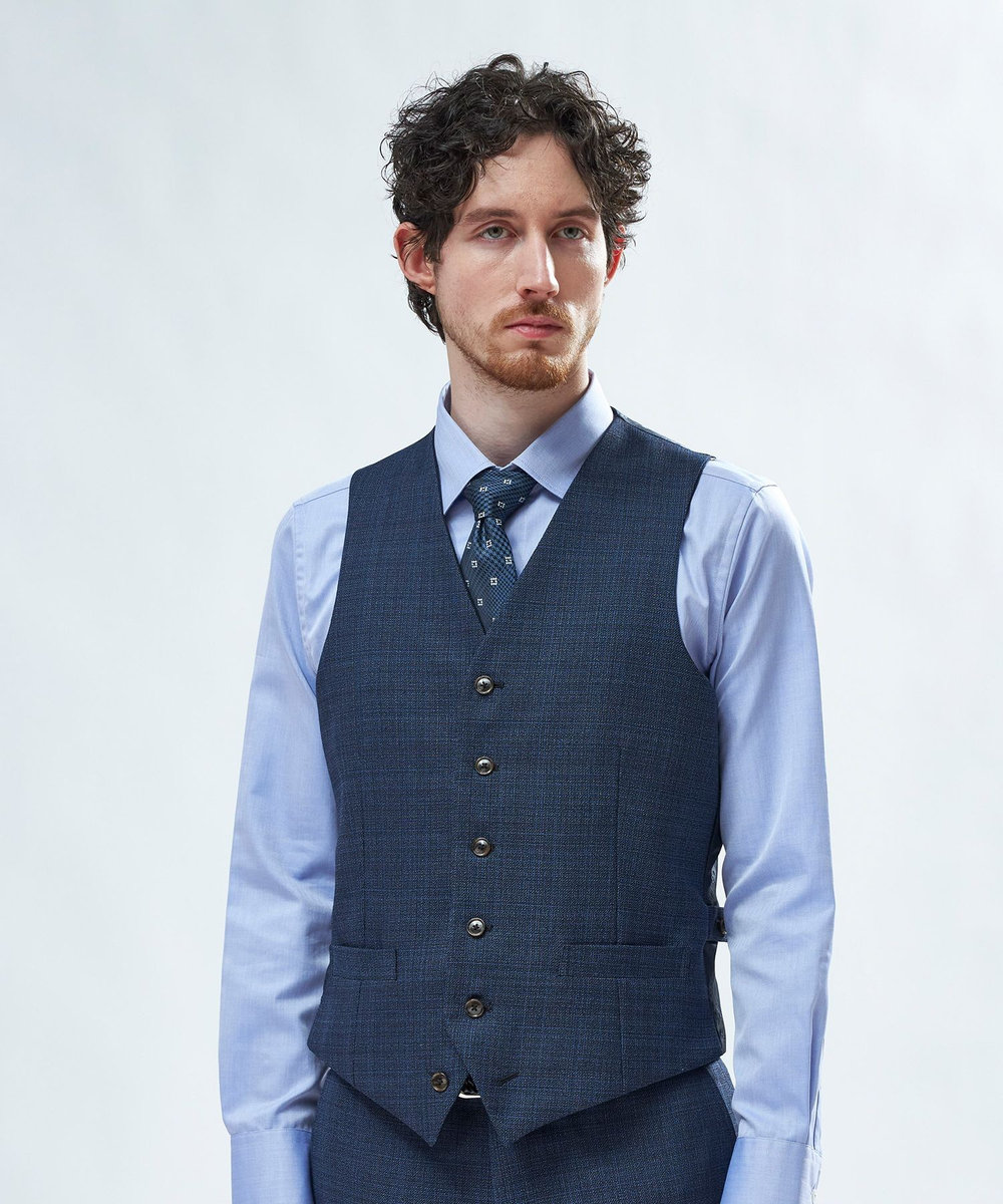 MEN'S BIGI ミックスヤーン/ポップサック リバーシブルベスト ネイビー