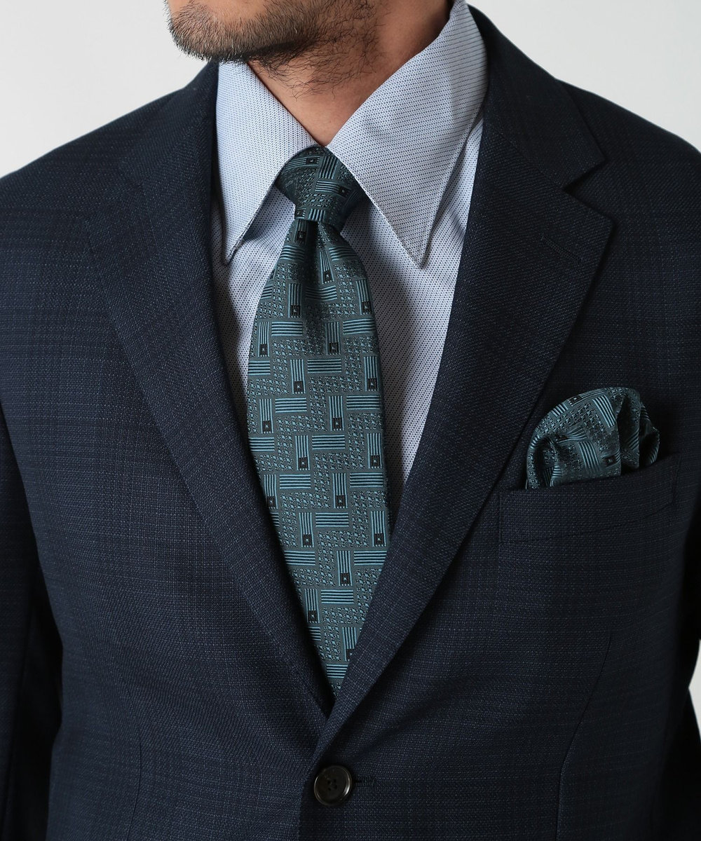 MEN'S BIGI 【TIE YOUR TIE(タイユアタイ)】ジオメトリック柄ネクタイ ターコイズブルー