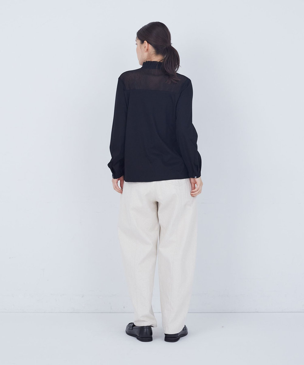 ADIEU TRISTESSE 綿チュール×カットソーブラウス ブラック