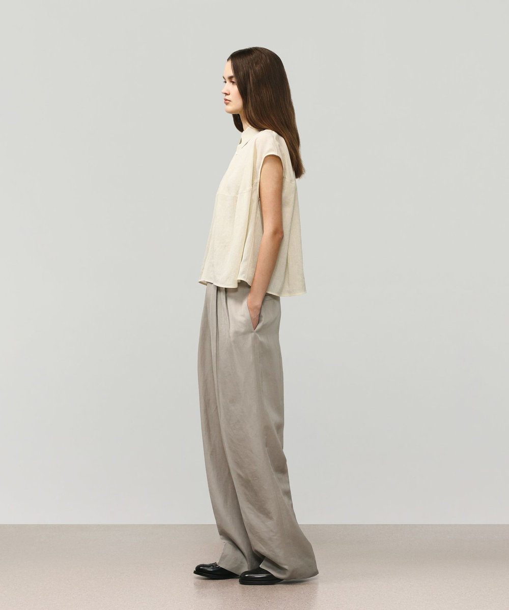 DÉPAREILLÉ TRIACETATE SLUB FRENCH SLEEVE BLOUSE /トリアセテートスラブフレンチスリーブブラウス ベージュ