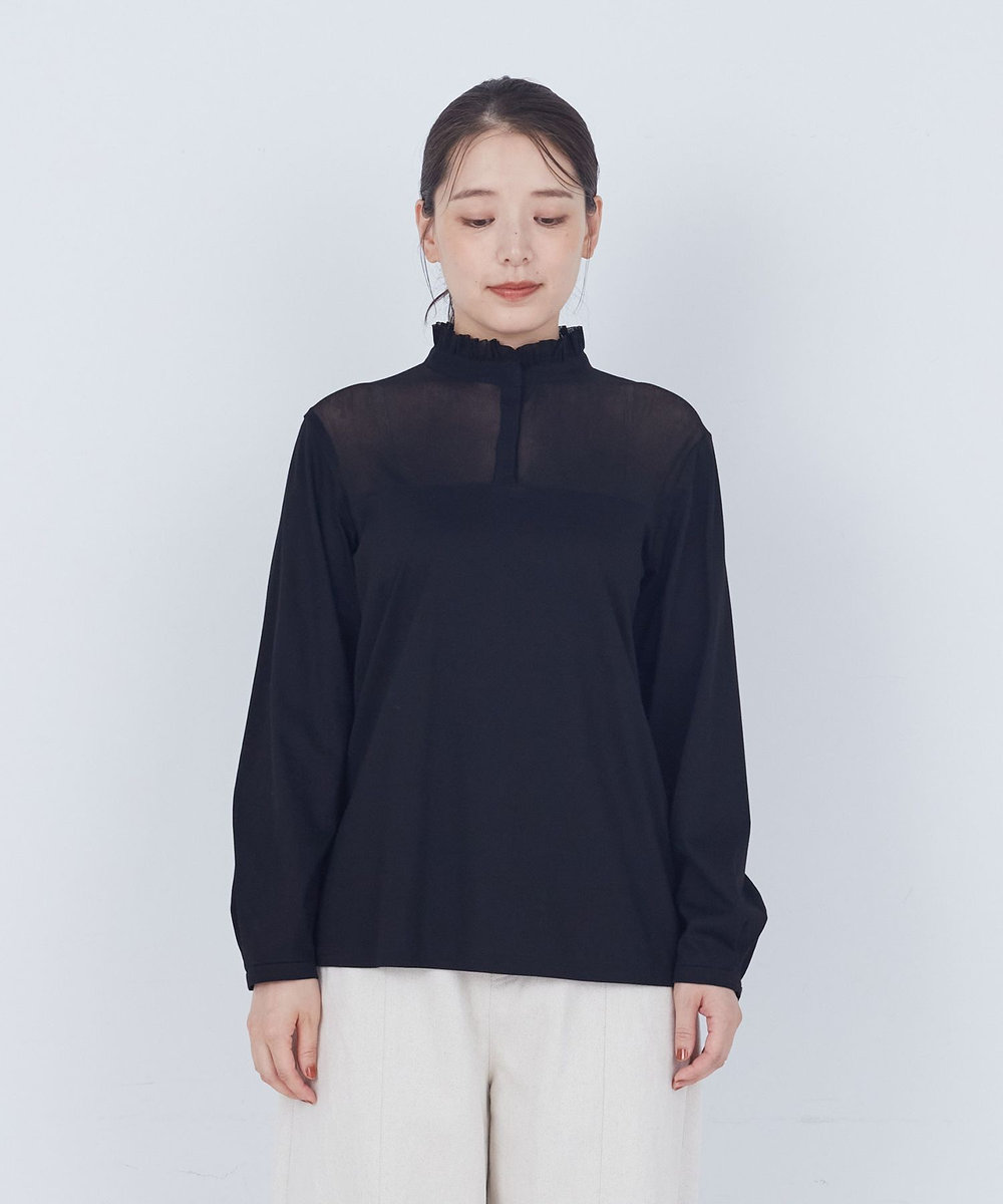 ADIEU TRISTESSE 綿チュール×カットソーブラウス ブラック