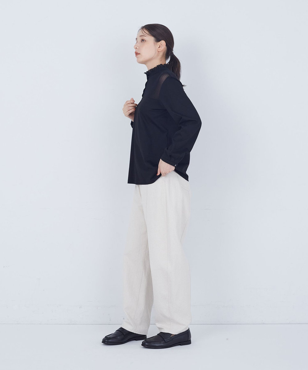 ADIEU TRISTESSE 綿チュール×カットソーブラウス ブラック