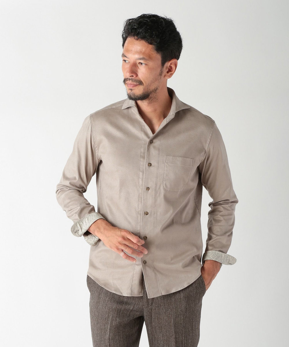MEN'S BIGI コマスエードストレッチシャツ ライトグレー